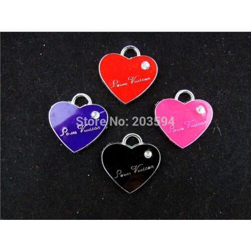 AE269 20Pcs Mix Color Alloy metal Enamel Heart Charms Pendants 26x26mm