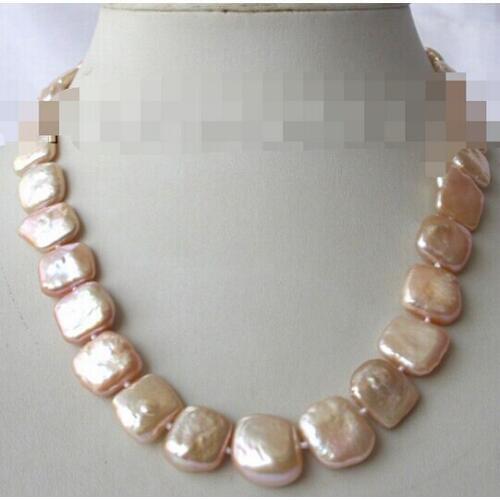 Free shipping > stunning big 14mm baroque pink freshwater cultured pearl necklace
