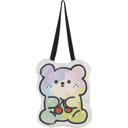 Large Canvas Lady Tote Shoulder Bag Cartoon Rainbow Bear Cotton Cloth Shopping Bag for Women 2021 Fashion Handbags Shopper Bags
