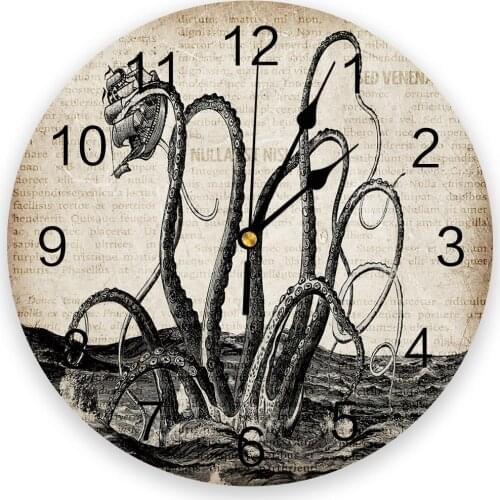 Cthulhu Octopus Old Newspaper Wall Clock Kitchen Home Living Room Decorative Kitchen Wall Decor Hanging Clocks
