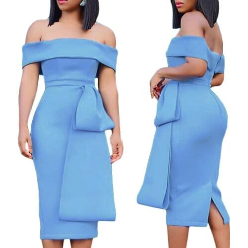 Elegant Women Party Dress Sexy Strapless High Waist Large Size Slim Fit Slit Knee Length Office Ladies Work Wear Modest Dress