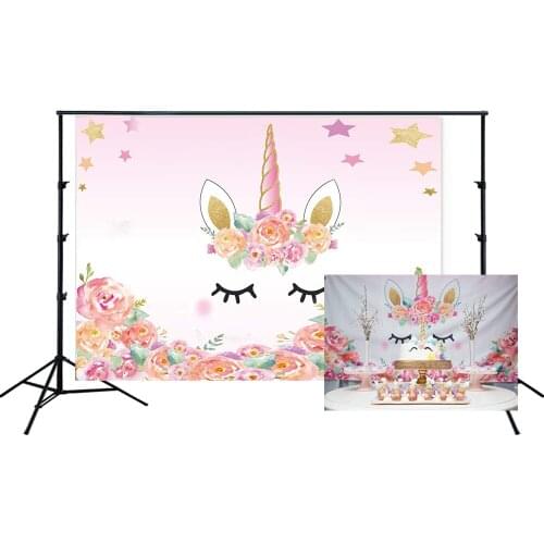 Unicorn Themed Backdrop Girl Princess Birthday Party Banner Glitter Floral Photo Background Cake Table Scene Setter Wall Banners
