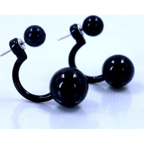 Hot New Double Balls Shining Metal Color Charm Double Side Imitation Pearl Hooked Earrings Fashion Jewelry Stud Earrings