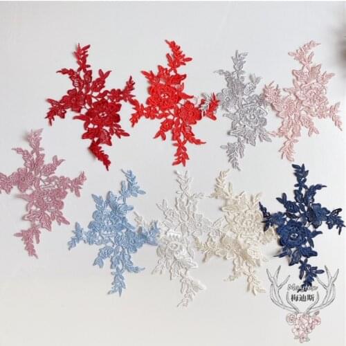 2 Pairs 14*21cm 9 Colors Hollow Lace Applique Embroidered Fabric Lace Trimming Wedding Dress Kids Clothing DIY Lace Accessories
