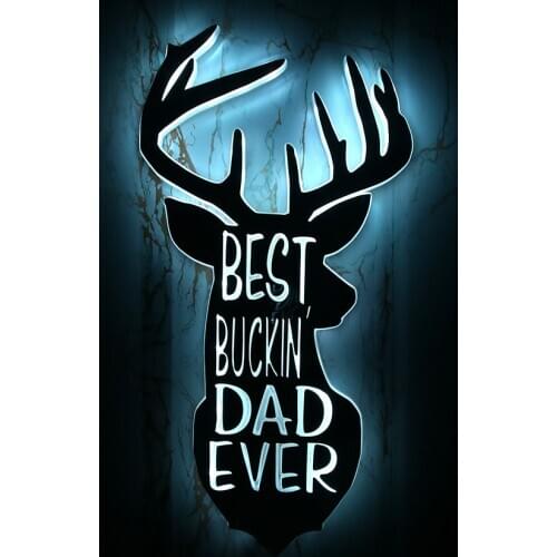 Best Buckin' Dad Ever Decorative Luminous Mirror Wall Light Deer Hunter Deer Horn Color Changing Wall Light Fathers Hunting Gift