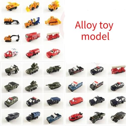 Small alloy car military tank missile car police car engineering cement truck excavator forklift model scene model