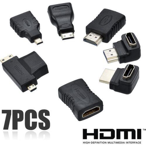 Mayitr 7pcs HDMI-compatible Mini Micro Adapter Gold Plated HDMI-compatible Extender Converter Connector Kits for HDTV
