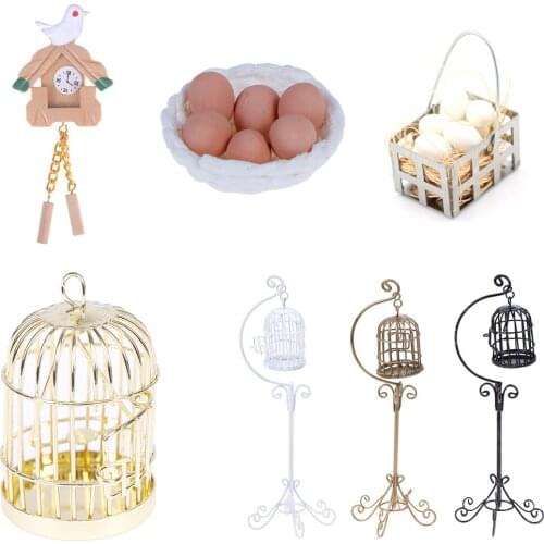 Mini Dollhouse Metal Bird Cage Model With Holder Doll House Miniature Decorations Modern Home Room Crafts Children Toys