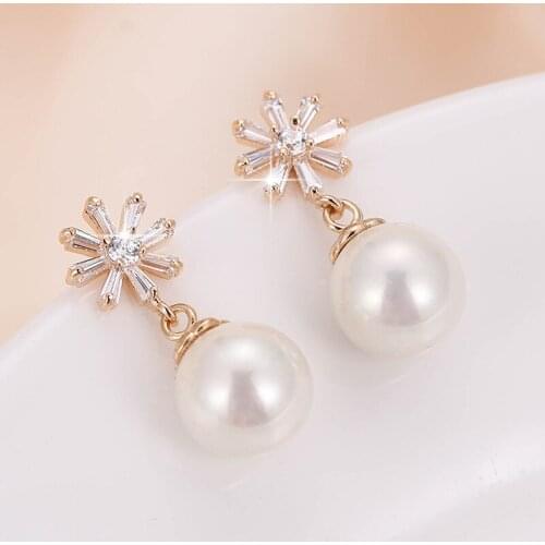 DE144 Fashion Refined Grace 4A Zircon Flower Pearl Earrings Girlfriend Gift Party Banquet Woman Jewelry Earrings 2021