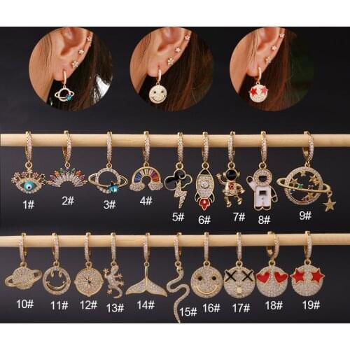 1PC Fashion Boho CZ Multicolor Rainbow Drop Dangle Earrings Eyes Snake Pendent Helix Cartilage Earrings for Women Ear Piercing