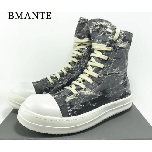 Bmante Men Shoes Canvas Denim Lace Up Trainers Male Sneakers Dark Gothic High Street Mens Sneakers Owen Luxury Genuine Leather