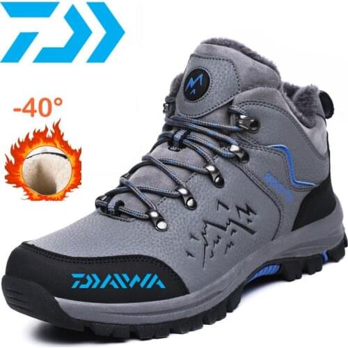 Mens Winter Fishing Shoes Daiwa Outdoor Plus Velvet Warm Hiking Fishing Shoes High-top Waterproof Non-slip Fishing Shoes DAIWA
