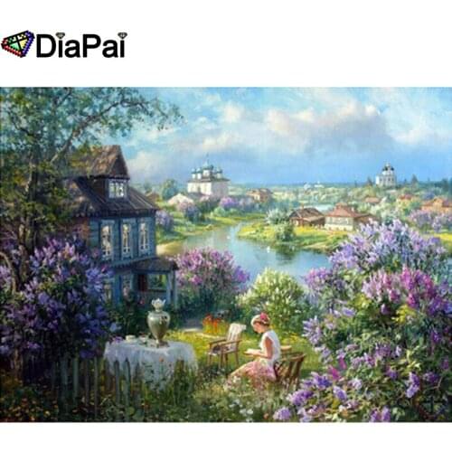 DIAPAI Diamond Painting 5D DIY 100% Full Square/Round Drill "Beauty flower house"Diamond Embroidery Cross Stitch 3D Decor A25246