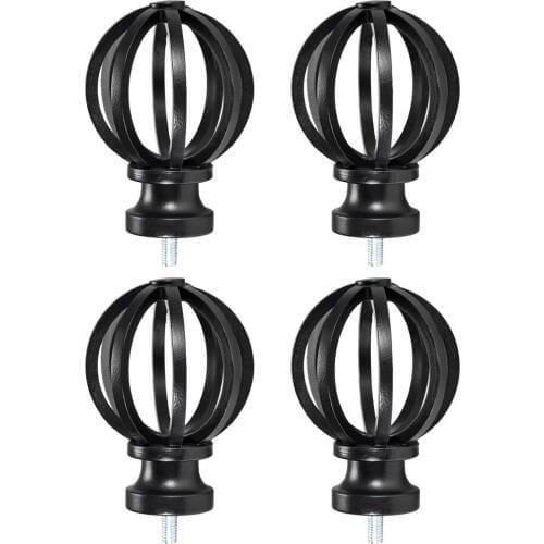 Uxcell 4pcs Curtain Rod Finials Fit for 0.62 Inch Dia (Max.) Rod Plastic End M5 Thread Dia Cage Finials for Home Black Tone
