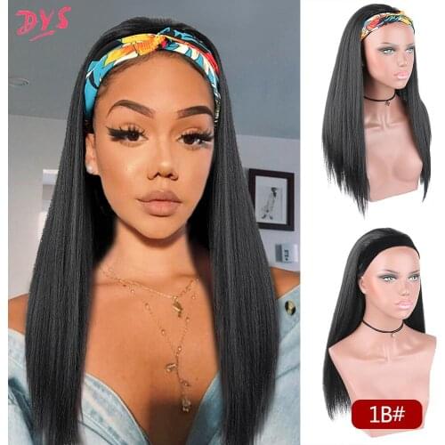 Headband Wig Long Straight Black Wig Synthetic Wigs for Women Natural Middle Part Wig Heat Resistant Fiber Natural Looking Wig
