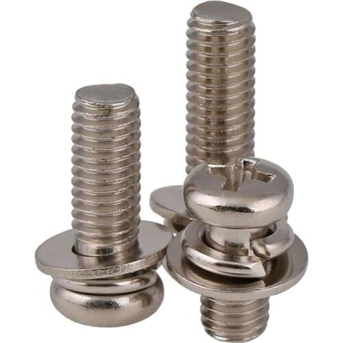 Phillips Pan Head Sping Flat Washer Sems Screws Nickel Plated M2 2.5 3 4 5 6