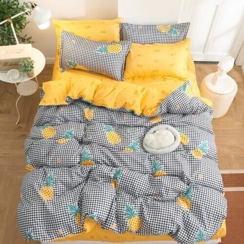 Yellow pineapple Printed Polyester Bedlinen Comforter Cover Duvet Cover Flatsheet Pillowcases for Bedroom Decor
