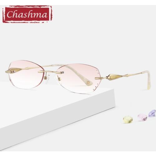 Luxurious Prescription Glasses for Women Rhinestone Gradient Colored Lenses Rimless Frame