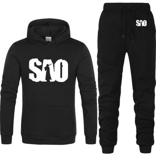 SAO Sword Art Online Printed Hoodies Men Casual Sweatshirt Harajuku Fashion Fleece unisex Streetwear Men Hoodies Pants Suit 2Pcs
