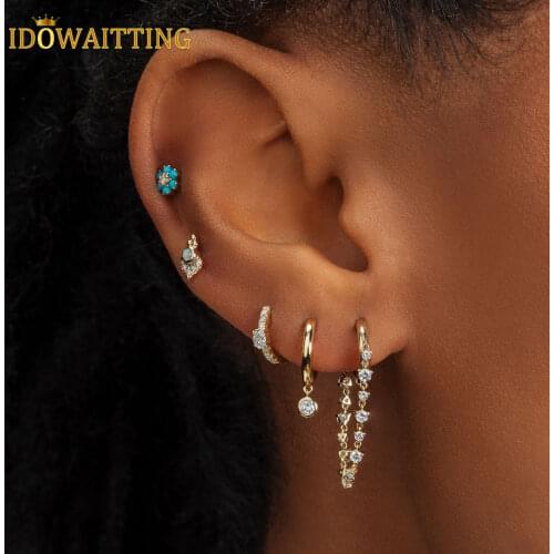 925 Sterling Silver White Fire Opal CZ Paved Cute Small Studs Multi Piercing Second Hole Adorable Earring Valentines Day Gift