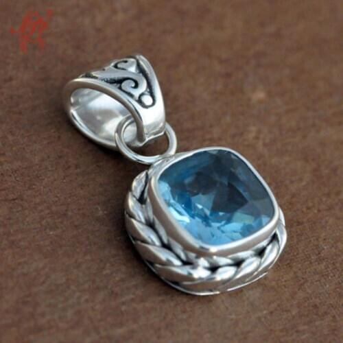 Bali, India and Nepal Topaz Handmade 925 Sterling Silver Charms,Natural Gemstone Square Vintage Charms for Women men gift