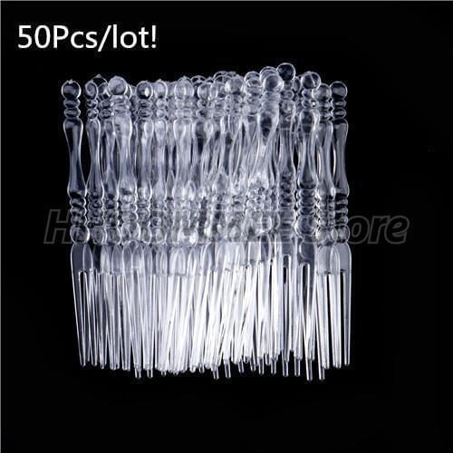50Pcs/lot Mini Clear Transparent Disposable Forks BBQ Sticks Home Dining Plastic Food Cake Fruit Fork Picks Skewer Set For Party