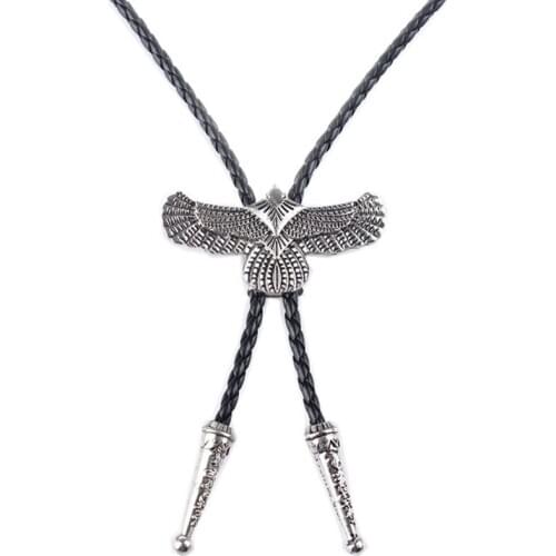 Vintage Western Mens Cool Cowboy Leather Bolo Tie Bola Eagle Pendant Necklace