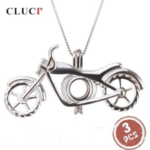 CLUCI 3pcs 925 Sterling Silver Fashion Motorcycle Shaped Charms Pendant Women Necklace Jewelry Silver 925 Pearl Locket SC307SB