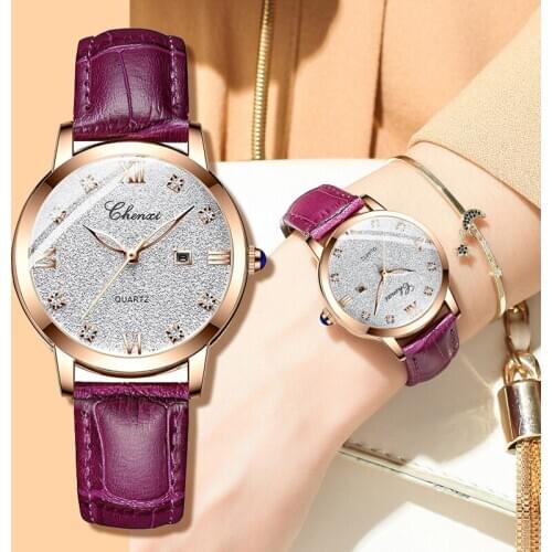 Popular Ins Starry Sky Ladies Watch Rose Gold Calendar Dress Watch for Women Genuine Leather Luxury Top Brand Casual Clock