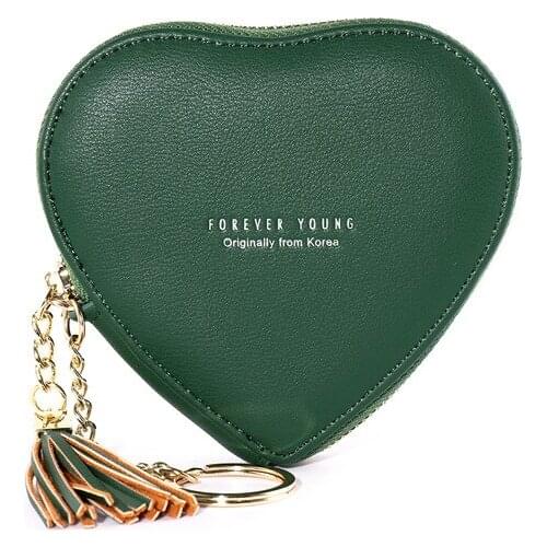 GZM Womens Wallet Vintage Cute Green Heart-shaped Bag Key Coin Money Credit Card Retro Mini Keychain Wallet