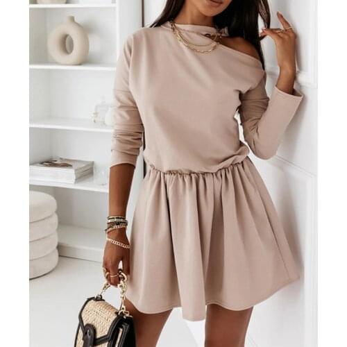 Women Sexy Off Shoulder Halter Mini Dress Spring Office Female Solid Pullover Tee Dress Autumn Long Sleeve Party Dress Vestidos