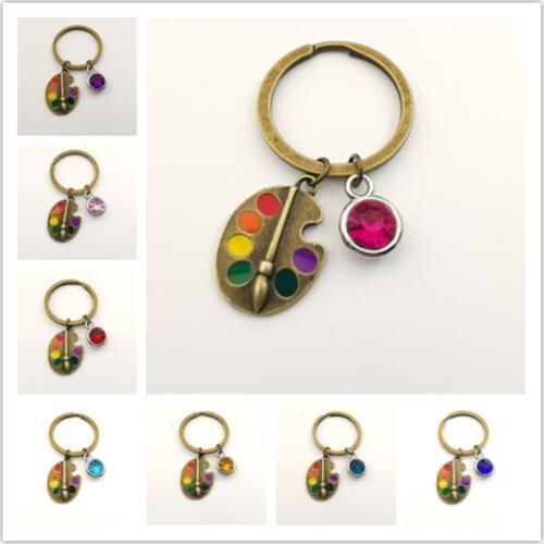 1pcs Bronze Painters Tools-Palette & Brush Keychain Multicolor Christmas Stone Jewelry Pendant Key Chain Ring DIY Fit Keychain