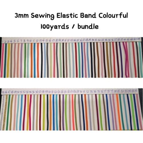 1000 yards/lot ,3mm Hot Sale Sewing Elastic Band Colourful High Elastic Fiat Rubber Band Waist Band Stretch Rope Elastic Ribbon