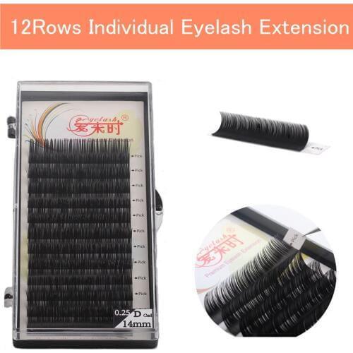 12 Rows/Case BCD Curl Faux Eyelash Extension 100% Handmade Individual Eye Lashes Silk Fake Mink Eyelash Extension Soft Lash