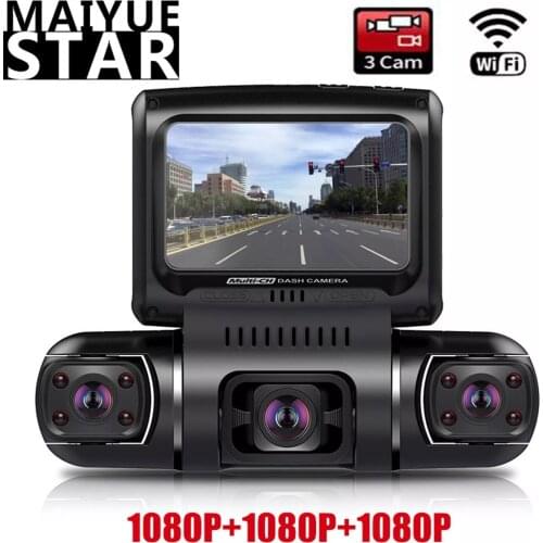 3 Channel Dash Cam 3 Inch LCD Screen 1080P+1080P+1080P 3 Lens Car DVR WIFI/WDR/ADAS 8 Infrared Light Super Night Vision Camera