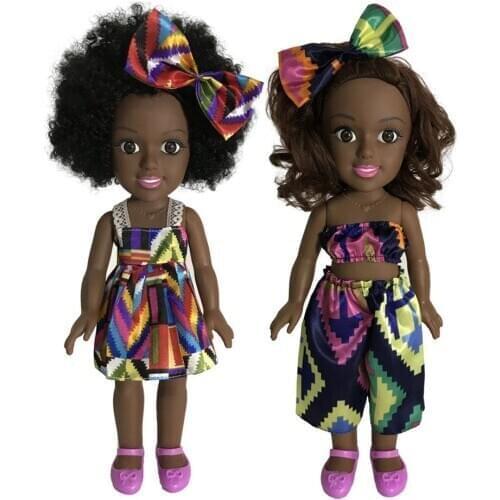 35cm Simulation African Little Girl Doll Fashion Silicone Mini Doll Body Pretend Play Toys for Girls Children Christmas Gift