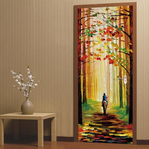 3D Door Sticker Horse Juvenile Oil Painting Home Sticker Bedroom Living Room Corridor Door Decorative PVC Wall Sticker