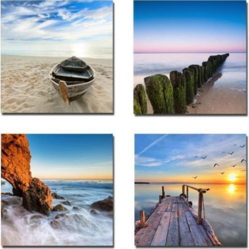 4 piece canvas art Ocean beach sunrise canvas art Decoration home modular picture pop art Decorative frame nordic poster panels