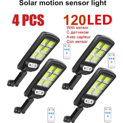 4pcs tabular oblong 100ED Solar Motion Sensor Wall Light Outdoor Street solar Lamp Remote Control Waterproof Garden Street Lamp