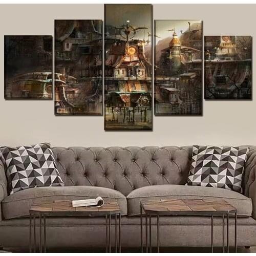5 Piece Canvas Building City Sci Fi Steampunk Print Painting Art Modern Decorative Painting Canvas Painting Poster Artwork