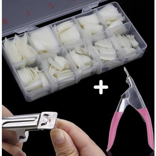 500pcs/Box Coffin Nail Tips With Nails Capsule Cutter Acrylic Tips Set Clear French Full Cover Manicure False Nails Art Salon