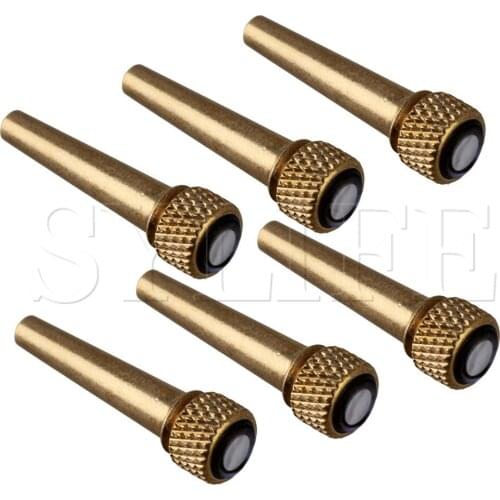 6x Metal Bridge End Pins w/ Abalone Pearl Dot for Acoustic Guitar Golden