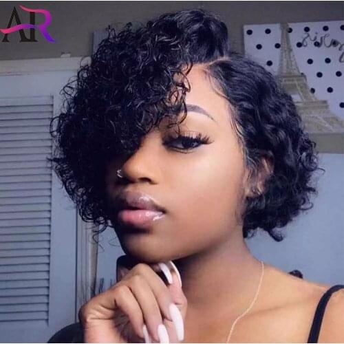 A&R Short Curly Bob Lace Front Wigs Pixie Cut Human Hair Wigs For Black Women Brazilian Remy Hair Short Curly Wig 150% Glueless