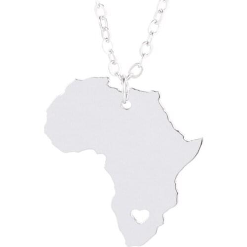 Africa Map Necklace Stainless Steel Africa Map Heart Pendant Necklace Women Fashion Map Memorial Jewellery Gift 12pcs/lot