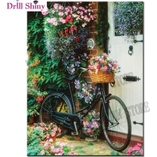 New 5D DIY Diamond Embroidery bicycle with flower 3D Diamond Painting Cross Stitch full square Rhinestone Mosaic home decoration