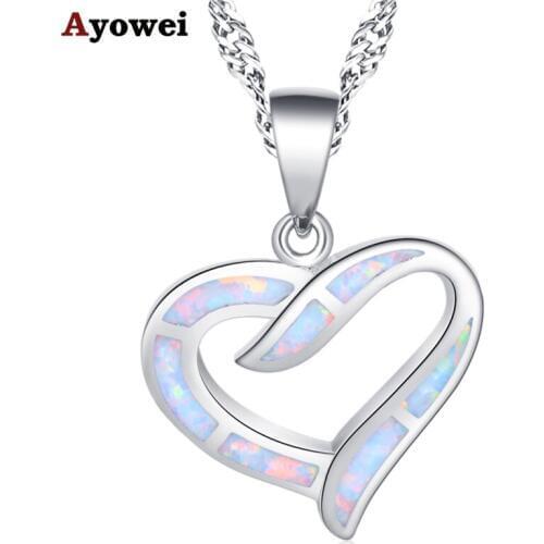 Ayowei heart-shaped 925silver stamped white opal necklace pendant wedding gift female models OP860A