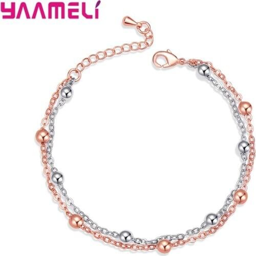 Free shipping 925 Syerling Silver Beautiful Double Chains Silver Beads Adjustale Bracelets For Women Girls Fashion Jewelry