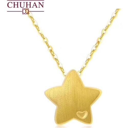 CHUHAN Real 999 Pure Gold Star Pendant Necklace 3D Hard Gold 18K Gold Clavicle Chain Au750 Fine Jewelry for women Wholesale