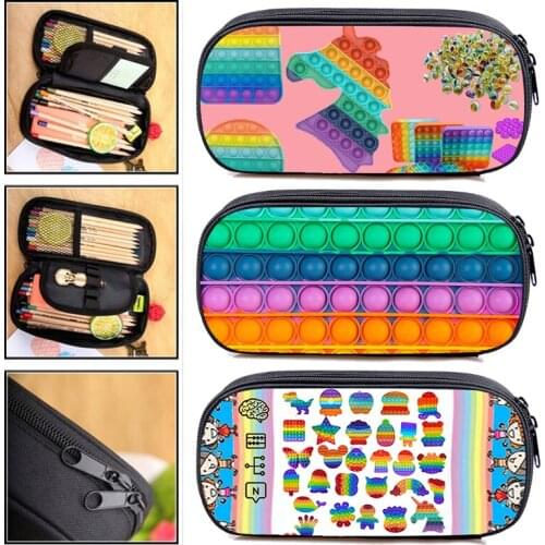 3D Cartoon POP It Pencil Case Kids Anime Family Games Pen Bag Teens Push Rainbow Bubble Pen Case Students Stationery Storage Box