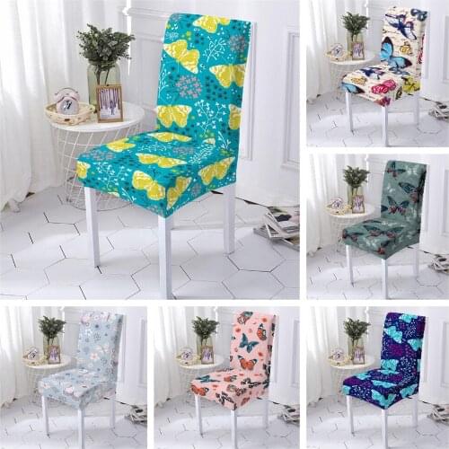 Butterfly Printed Stretch Dining Chair Cover Spandex Elastic Chair Covers Office Seat Cover Restaurant Wedding Banquet Hotel